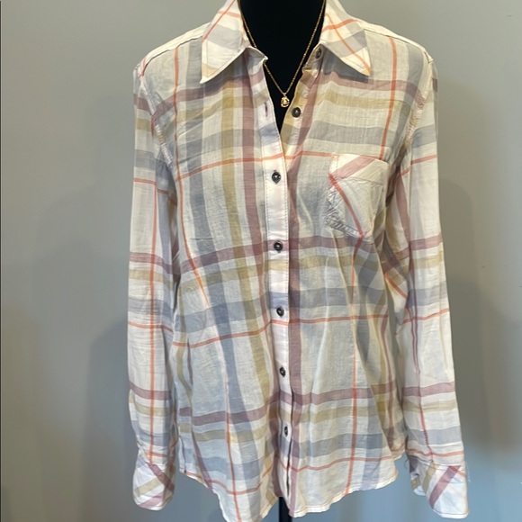 Plaid Button-Up Shirt women’s small soft colors - Picture 1 of 2